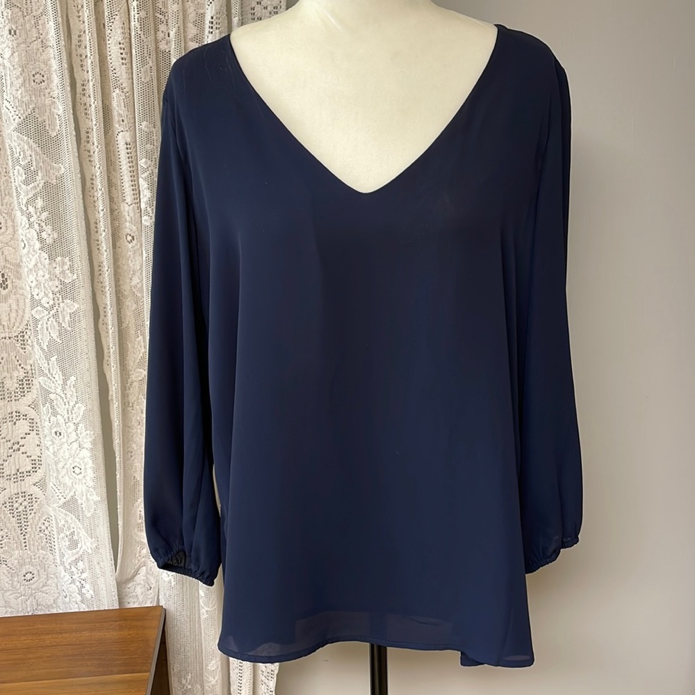 19 Cooper Navy Blue Top with lace inset and Sheer back